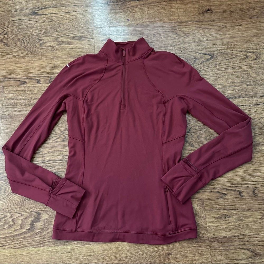 Lululemon Burgundy Long Sleeve half zip up jacket size 6 thumb holes sports run